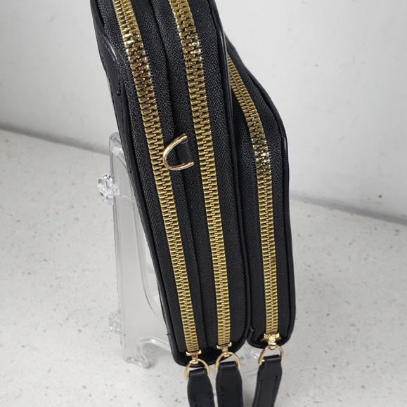 Forever Young Black Vegan Leather 3 Compartment Crossbody Cell Phone Wallet - Picture 5 of 13